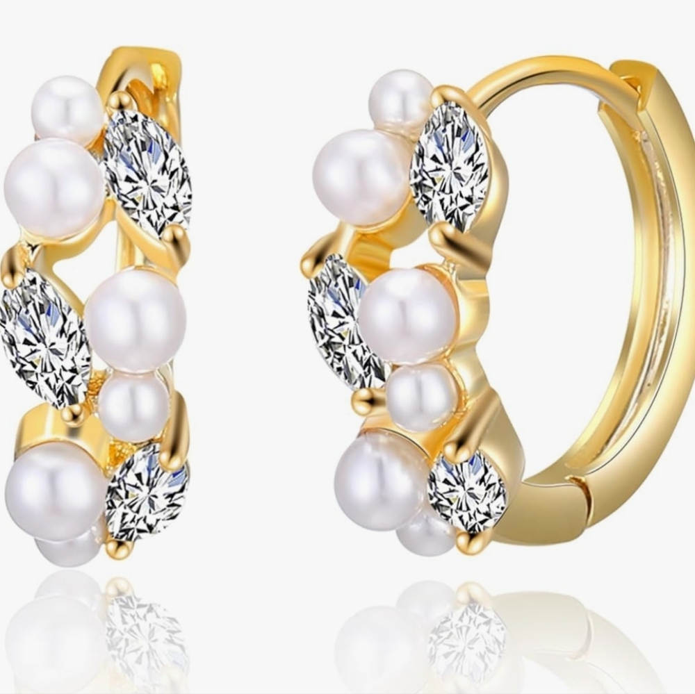 14K GOLD Pearl & CZ Earrings NWT